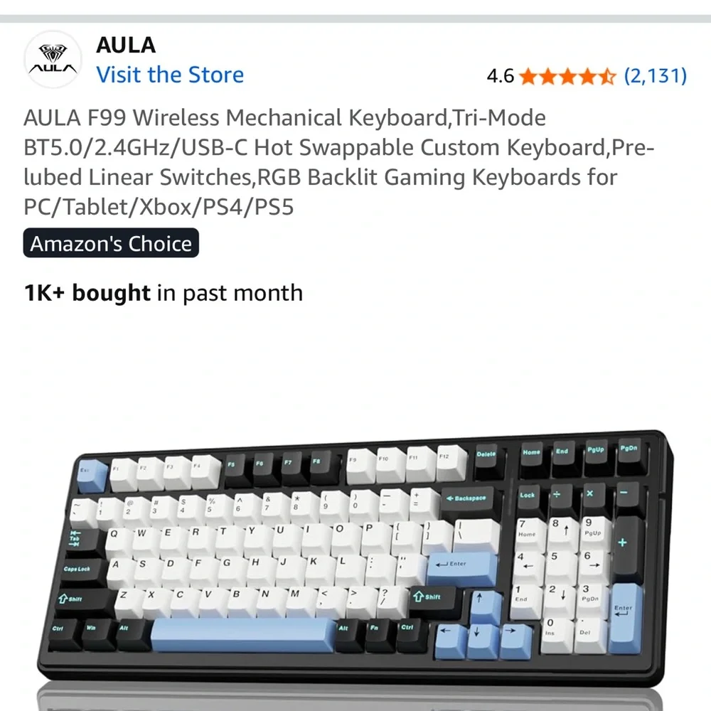 Sleek Black and White Mechanical Keyboard with Blue Accents